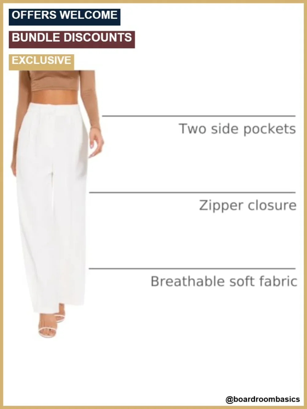 Wide Leg Dress Pants High Waisted Work Slacks 95% Polyester 5% Elastane